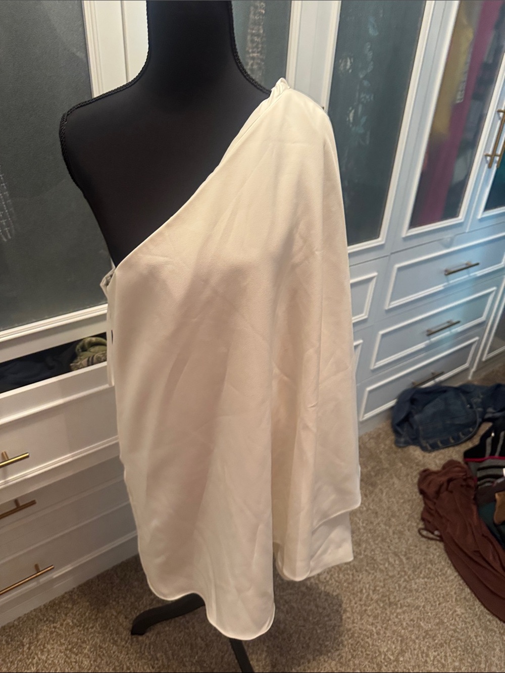 Halston Heritage Ivory One-Shoulder Satin Dress